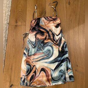 Kendall & Kylie Satin Dress with Blue and Brown Accents